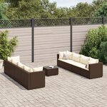 vidaXL Salon de jardin avec coussins 9 Pièces marron résine tressée