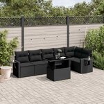 vidaXL Salon de jardin 7 Pièces avec coussins noir résine tressée