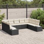 vidaXL Ensemble de canapé de jardin avec coussin 9 Pièces Noir et crème