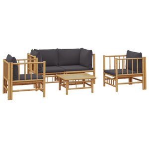 Salon de jardin meuble d'extérieur ensemble de mobilier 5 pièces avec coussins gris foncé bambou 02_0016390