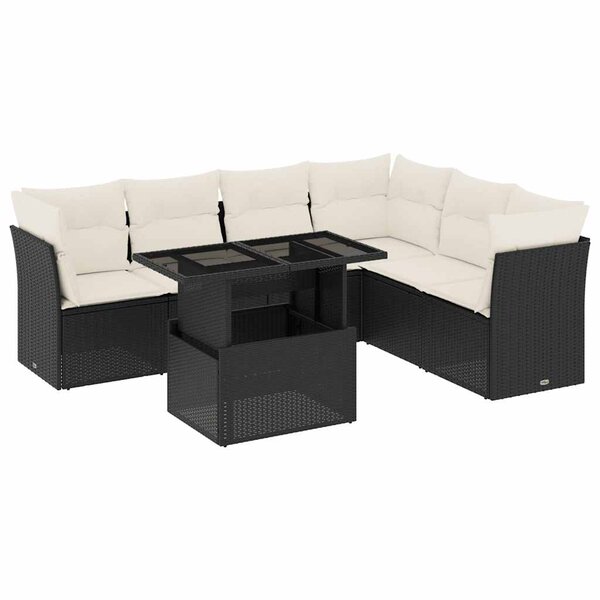 vidaXL Salon de jardin 7 Pièces avec coussins noir résine tressée