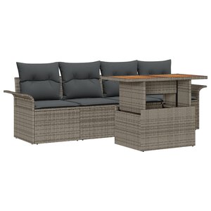 Ensemble de 5 Pièces de Canapé de Jardin avec Coussins en Rattan Poly Gris