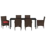 vidaXL Ensemble table et chaises avec coussin 7 Pièces Marron Rotin PE