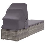 vidaXL Chaise longue avec auvent et coussin Résine tressée Gris