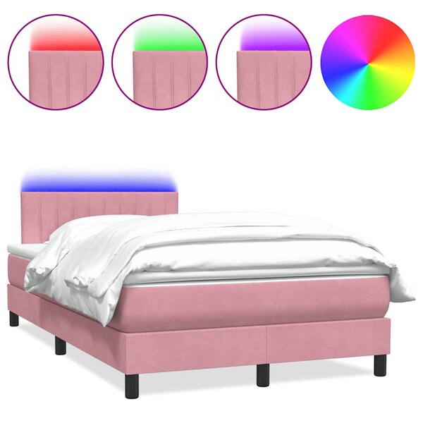 vidaXL Sommier à lattes de lit avec matelas et LED rose 120x220 cm velours