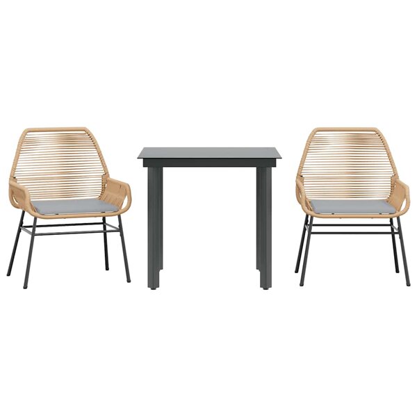 vidaXL Ensemble à manger jardin coussins 3Pièces marron poly rotin verre