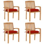 vidaXL Chaises de jardin empilables avec coussins lot de 4 Teck solide