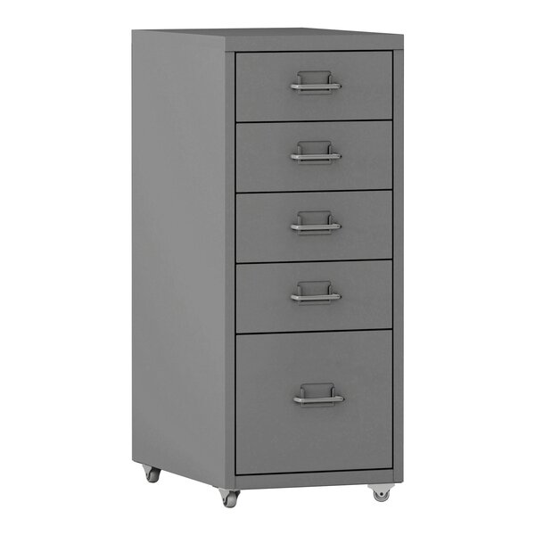 Caisson de bureau meuble de rangement pour documents dossiers fournitures de bureau à roulettes avec 5 tiroirs 69 x 28 x 41 cm gris 03_0006329