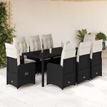 vidaXL Ensemble de bistro de jardin 9 Pièces coussins noir poly rotin