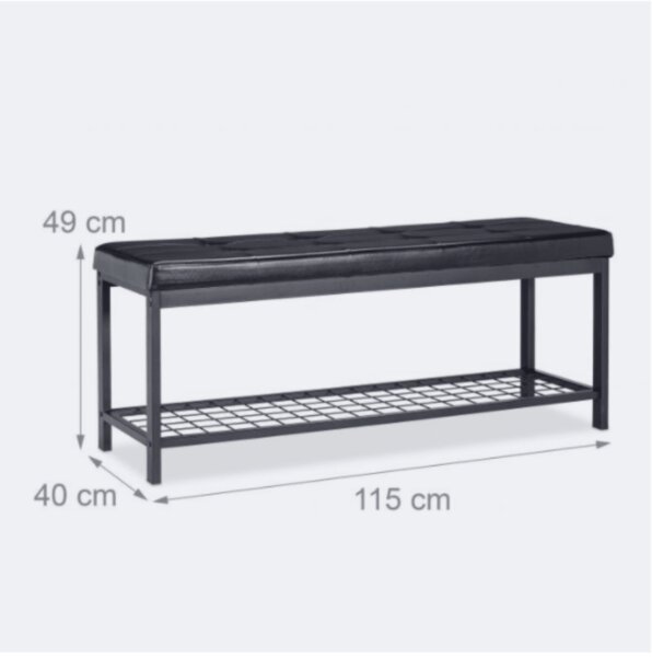Banc banquette range chaussures ouvert synthétique support grillage métal 115 cm noir 13_0000367_2