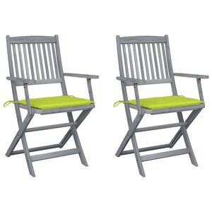 vidaXL Chaises pliables d'extérieur lot de 2 et coussins Bois d'acacia