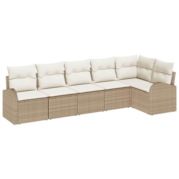 vidaXL Ensemble de canapé de jardin 6 Pièces Beige Poly rotin