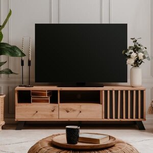 Meuble TV - MEDAN - 1 porte + 2 tiroirs - chêne artisan et anthracite