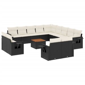 vidaXL Salon de jardin avec coussins 14 Pièces noir résine tressée