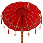 vidaXL Parasol avec Base Rouge et brun 250 cm Coton et bois