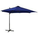 vidaXL Parasol déporté avec mât et lumières LED Bleu azur 300 cm