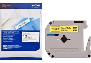 Cassette ruban m-tape m-k631 12 mm x 8 m noir sur jaune brother