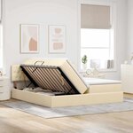 vidaXL Lit de rangement LED avec matelas Crème 200 x 200 cm Tissu