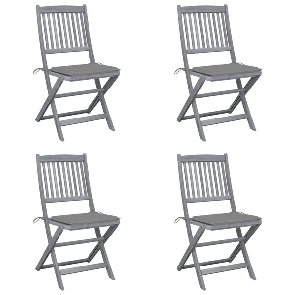 vidaXL Chaises pliables d'extérieur lot de 4 et coussins Bois d'acacia