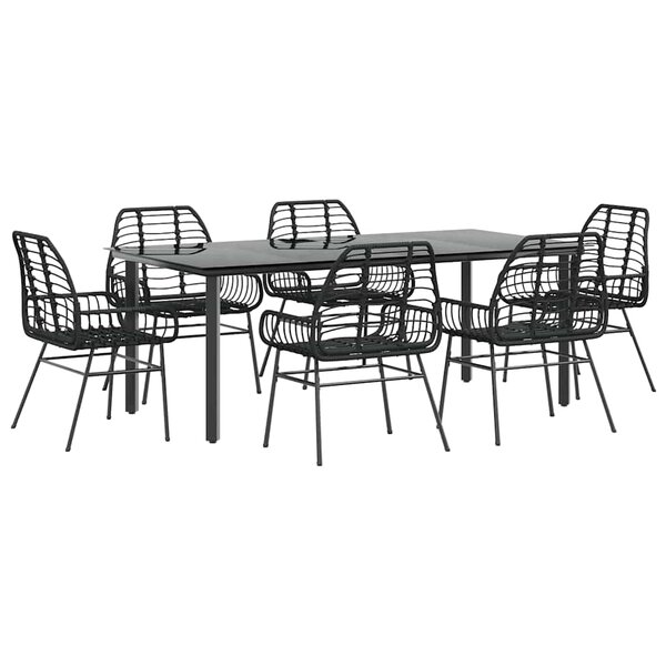 vidaXL Ensemble à manger de jardin 7Pièces noir poly rotin verre