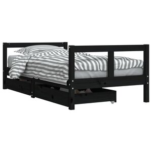 vidaXL Cadre de lit pour enfant tiroirs noir 80x160 cm bois pin massif
