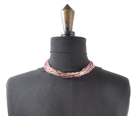 Collier 10 rangs argenté et rose