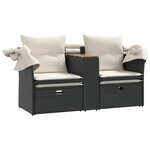 vidaXL Canapé de jardin 2 places avec auvent et tabourets noir rotin