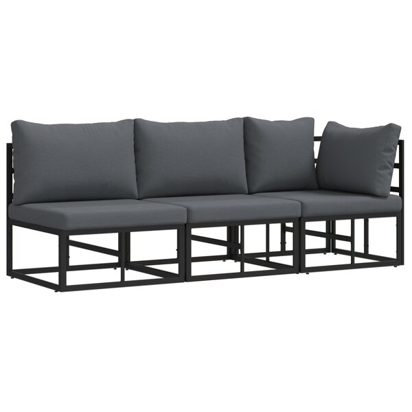 vidaXL Mobilier de jardin avec coussin 3 Pièces Noir Aluminium