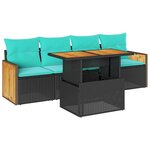 vidaXL Salon de jardin 5 Pièces avec coussins noir résine tressée acacia