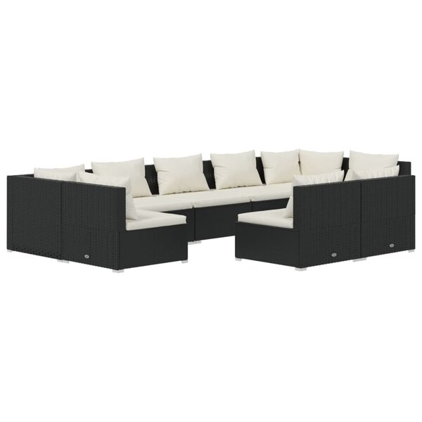 vidaXL Salon de jardin 9 Pièces avec coussins Noir Résine tressée