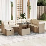 vidaXL Salon de jardin avec coussins 9 Pièces beige résine tressée