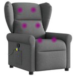 vidaXL Fauteuil inclinable de massage en tissu gris foncé