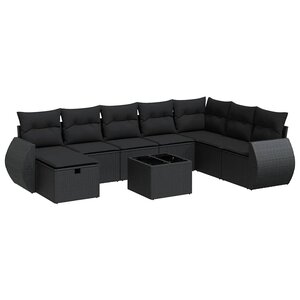 vidaXL Salon de jardin 9 Pièces avec coussins noir résine tressée