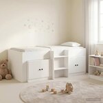vidaXL Cadre de lit en loft avec armoire 3 Pièces Blanc Bois d'ingénierie