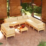 vidaXL Salon de jardin 10 Pièces avec coussins crème Bois de pin solide