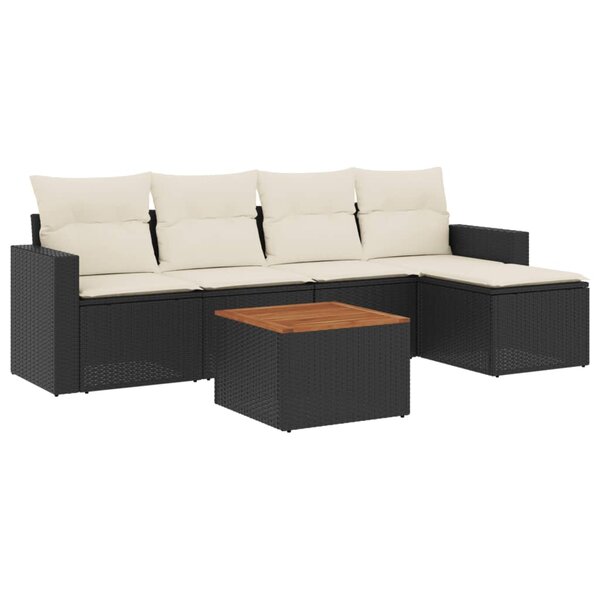 vidaXL Salon de jardin 6 Pièces avec coussins noir résine tressée