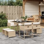 vidaXL Ensemble à manger de jardin et coussins 9 Pièces beige Poly rotin