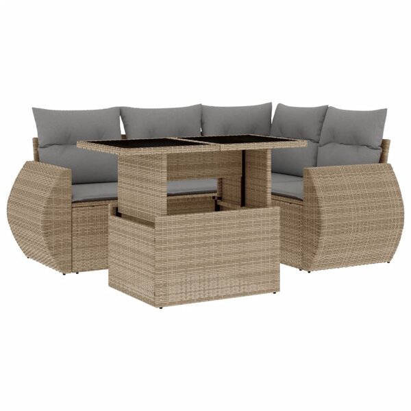 vidaXL Salon de jardin avec coussins 5 Pièces beige résine tressée