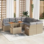 Ensemble de Canapés de Jardin de 9 Pièces avec Coussins Beige Rattan Poly Acacia