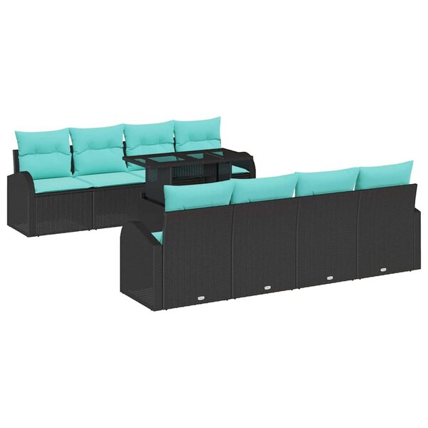 vidaXL Ensemble de canapé de jardin 9 Pièces Noir Poly Rattan