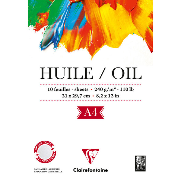 Bloc Huile 240g 10 feuilles encollé 1 côté A4 CLAIREFONTAINE