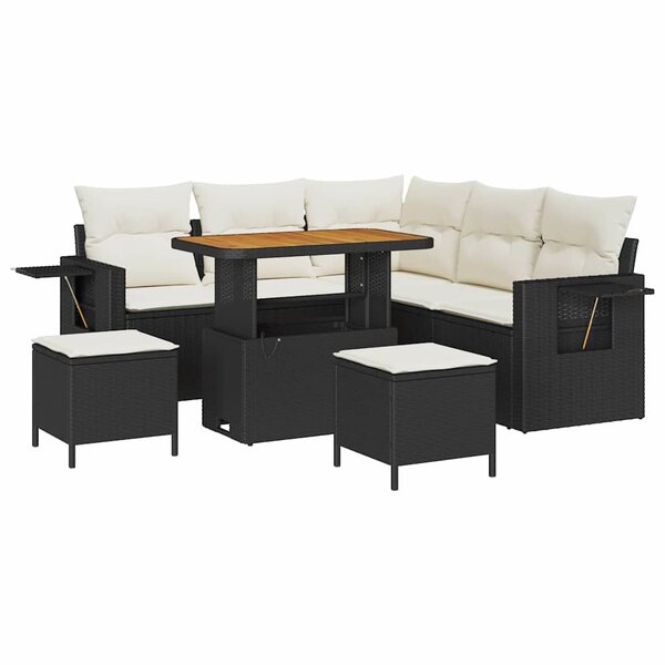 vidaXL Ensemble de canapé de jardin 9 Pièces Noir et Crème polyrotin