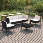 vidaXL Salon de jardin 6 Pièces avec coussins résine tressée noir