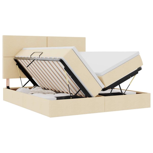 vidaXL Lit de rangement LED avec matelas Crème 180 x 200 cm Tissu