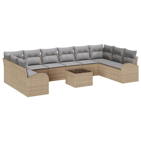 vidaXL Canapé de jardin 11 pièces avec coussins en rattan poly noir