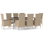vidaXL Ensemble à manger de jardin et coussins 9 Pièces beige Poly rotin
