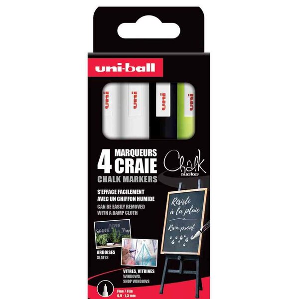 Marqueur craie chalk marker pwe3ms/4 pf  étui de 4 uni-ball