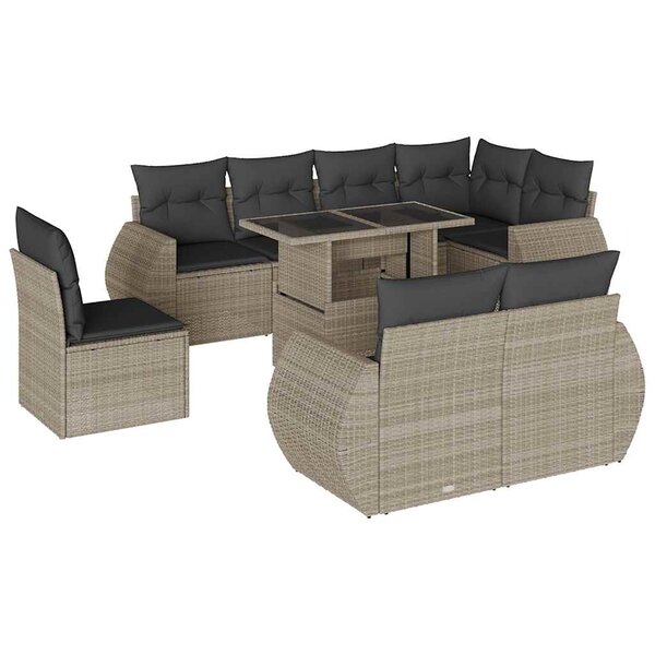 vidaXL Salon de jardin 9 Pièces avec coussins gris clair résine tressée