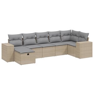 vidaXL Salon de jardin avec coussins 7Pièces mélange beige résine tressée