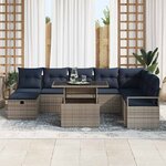 vidaXL Ensemble de canapé de jardin avec coussin 9 Pièces Gris Poly rotin